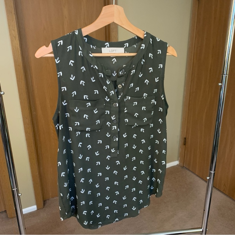 Loft Dark Green Blouse with Arrow Design
